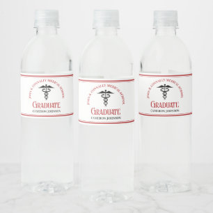 Étiquette Pour Bouteilles D'eau Red Black Médicale School Custom Graduation Party