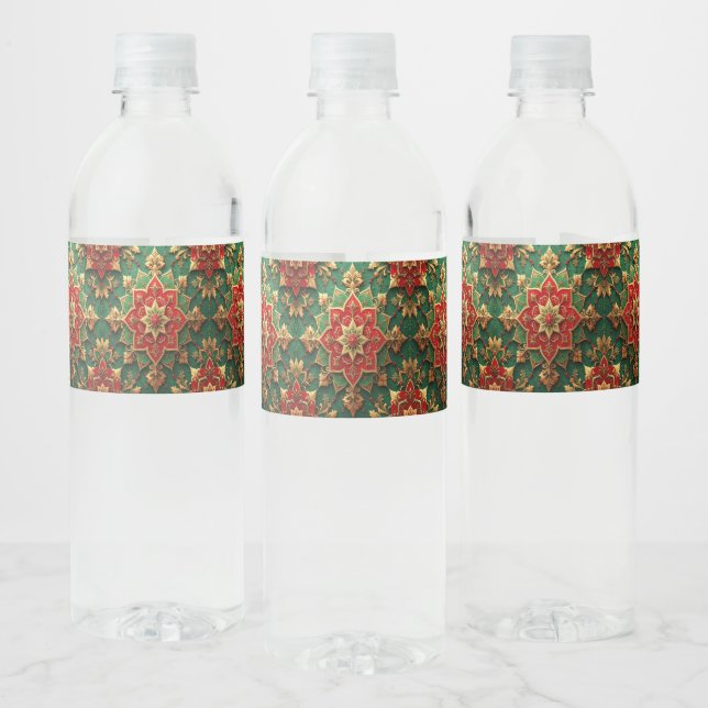Étiquette Pour Bouteilles D'eau Red Green Decorative Holiday (Bouteilles)