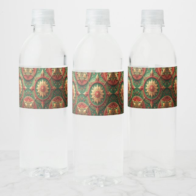 Étiquette Pour Bouteilles D'eau Red Green Decorative Holiday (Bouteilles)