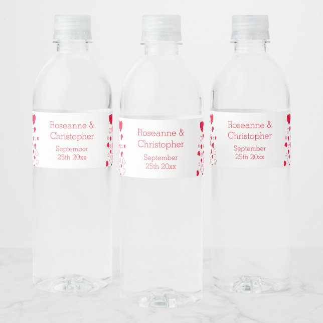 Étiquette Pour Bouteilles D'eau Red Hearts Design Valentines Day Mariage (Bouteilles)