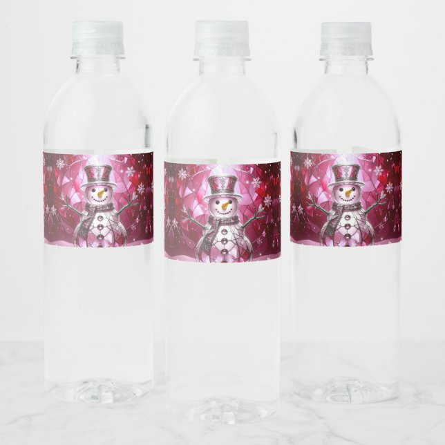 Étiquette Pour Bouteilles D'eau Red Snowman Snowflakes Holiday (Bouteilles)