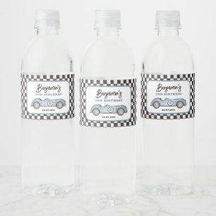 Étiquette Pour Bouteilles D'eau Retro Blue Race Car Two Fast Boy 2e anniversaire