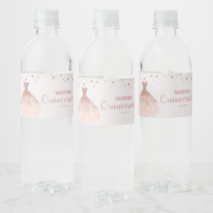 Étiquette Pour Bouteilles D'eau Robe d'or rose Quinceañera 15e anniversaire Faveur