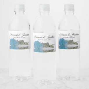 Étiquette Pour Bouteilles D'eau Romantique Turquoise Ciel Bleu Rose Élégant mariag