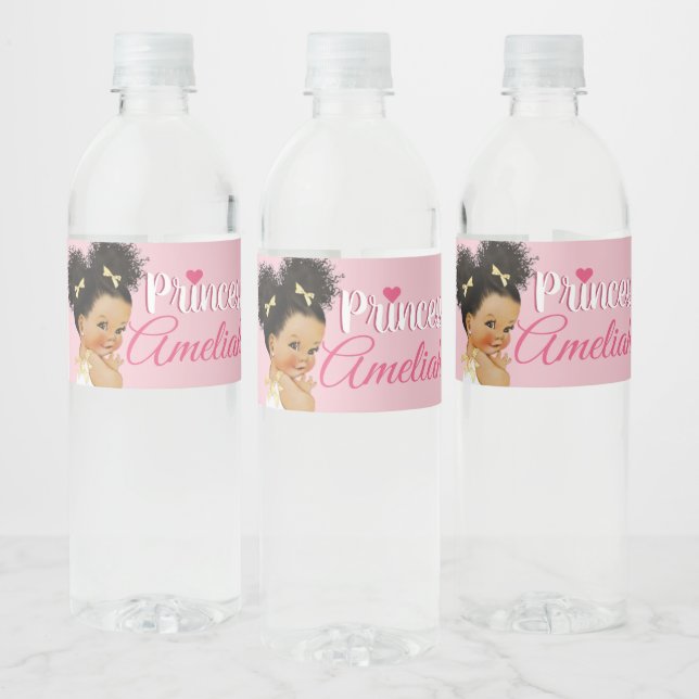 Étiquette Pour Bouteilles D'eau Rose|Blanc Afro Princess Ballerina Baby Girl (Bouteilles)