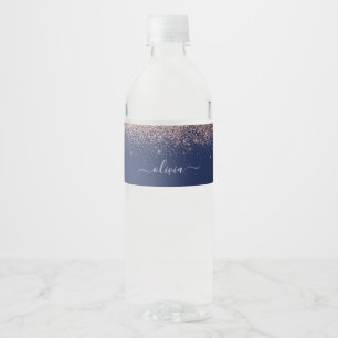 Étiquette Pour Bouteilles D'eau Rose bleu marine Gold Blush Pink Parties scintilla