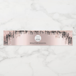Étiquette Pour Bouteilles D'eau Rose Blush Black Drips Lashes Hair Maquillage Logo