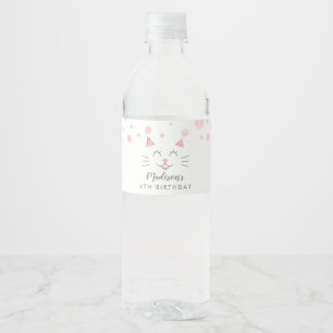 Étiquette Pour Bouteilles D'eau Rose d'anniversaire de thème de chat de Kitty