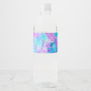 Étiquette Pour Bouteilles D'eau Rose et bleu lavis de gouache en effiloché