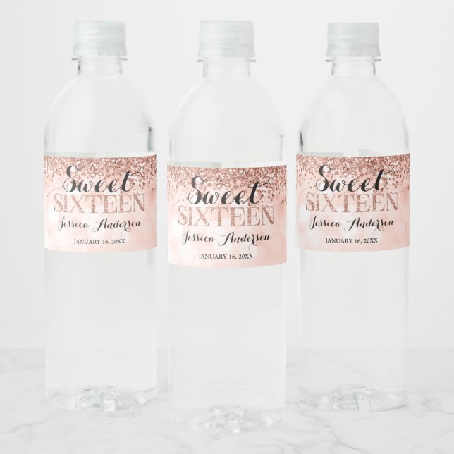 Étiquette Pour Bouteilles D'eau Rose Gold Faux Parties scintillant Lumières Sweet  (Bouteilles)