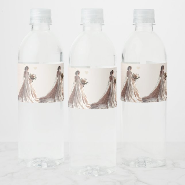 Étiquette Pour Bouteilles D'eau Rose Mariée d'hiver Mariée Golden Shiny Heart Part (Bouteilles)