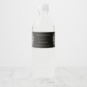 Étiquette Pour Bouteilles D'eau Rose Noir Et Or Floral Mariage gothique