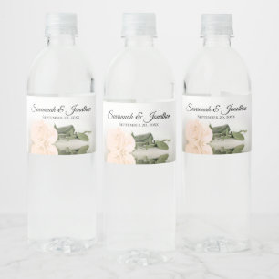 Étiquette Pour Bouteilles D'eau Rose Pêche Teintée Romantique Élégant Mariage