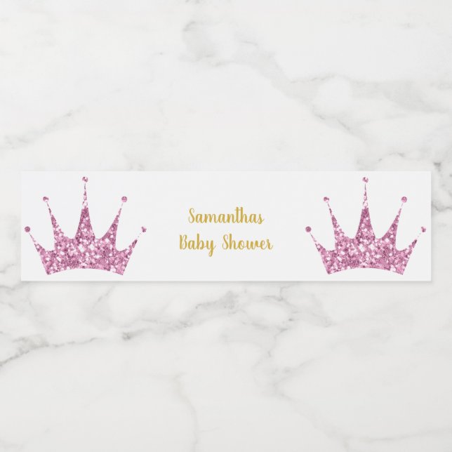 ÉTIQUETTE POUR BOUTEILLES D'EAU ROSE PRINCESS TIARA BOUTEILLE D'EAU PERSONNALISABL (Étiquettes simples)