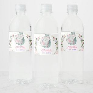 Étiquette Pour Bouteilles D'eau Rose violet or Floral Eléphant Baby shower Favoris