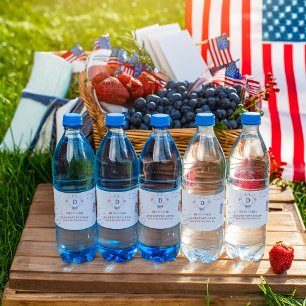Étiquette Pour Bouteilles D'eau Rouge Blanc & Bleu   Réunion du 4 juillet