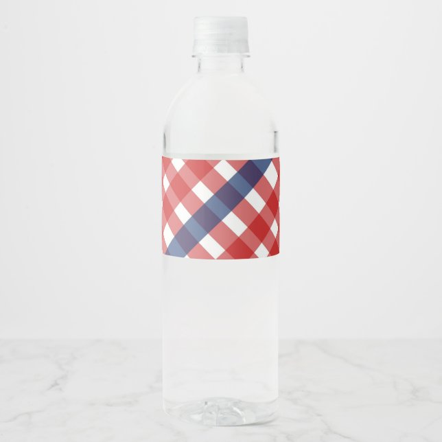 Étiquette Pour Bouteilles D'eau Rouge blanc et bleu En vichy plaid (Devant)