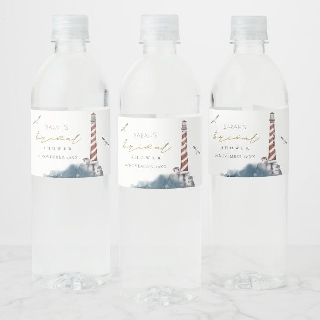 Étiquette Pour Bouteilles D'eau ROUGE PHare BLEU CRÉPUSCULAIRE MER DOUCHE NUPTIALE (Bouteilles)