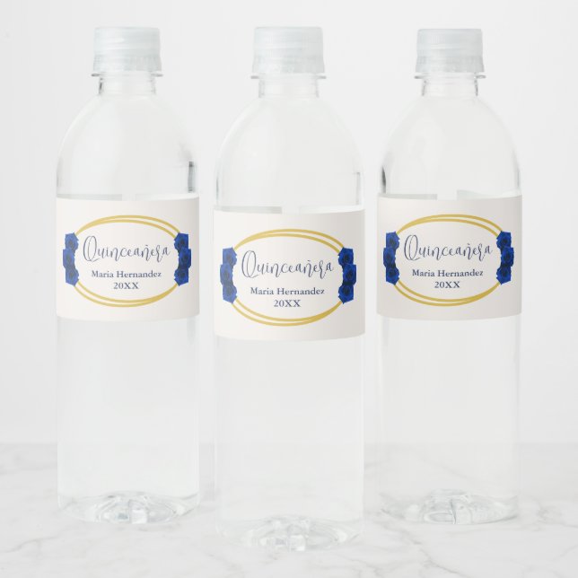 Étiquette Pour Bouteilles D'eau Royal Blue et Gold Geometry Quinceañera (Bouteilles)
