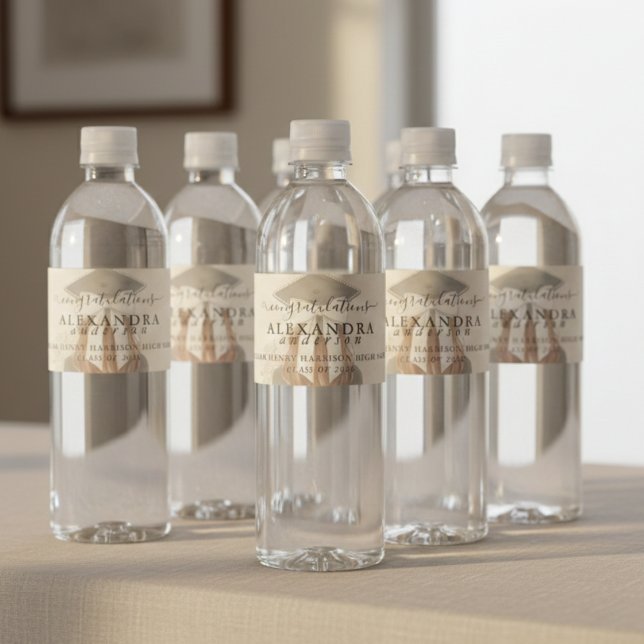 Étiquette Pour Bouteilles D'eau Ruban de remise de diplôme en calligraphie fantais (Whimsical Calligraphy Graduation Bow Water Bottle Label)