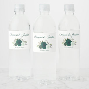 Étiquette Pour Bouteilles D'eau Rustic Emerald Green & Sage Rose Mariage