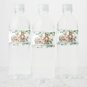 Étiquette Pour Bouteilles D'eau Rustique Chic Vert Bois Animaux Anniversaire