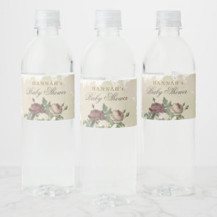 Étiquette Pour Bouteilles D'eau Rustique Floral Baby shower moderne Bourgogne