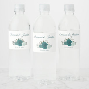 Étiquette Pour Bouteilles D'eau Rustique Turquoise & Turquoise Élégant Mariage Ros
