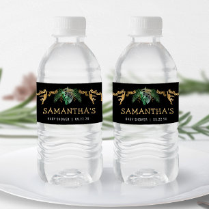 Étiquette Pour Bouteilles D'eau Safari Baby shower Vert Or Noir
