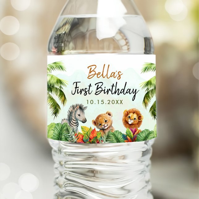 Étiquette Pour Bouteilles D'eau Safari de la Jungle tropicale Animaux Anniversaire (Créateur téléchargé)