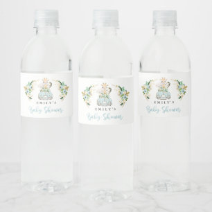 Étiquette Pour Bouteilles D'eau Safari Floral Bleu Animaux Conduits Par Baby showe