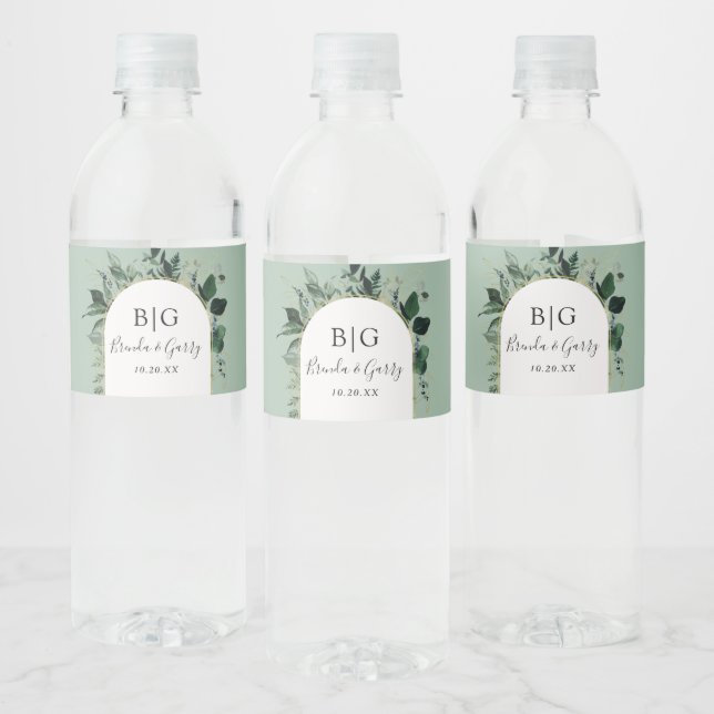 Étiquette Pour Bouteilles D'eau Sage Green Elegant Greenery Foliage mariage (Bouteilles)