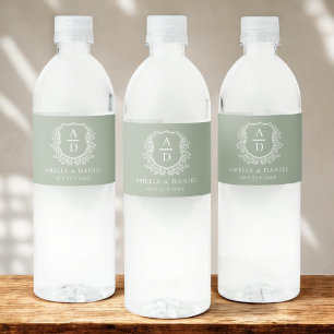 Étiquette Pour Bouteilles D'eau Sage Green Monogramme Botanique Mariage Floral Cre