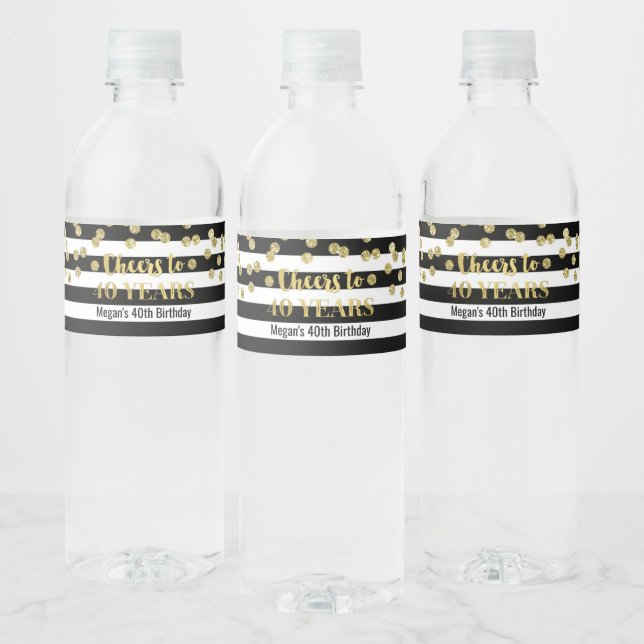 Étiquette Pour Bouteilles D'eau Salutations à 40 ans Gold Black Stripe Anniversair (Bouteilles)
