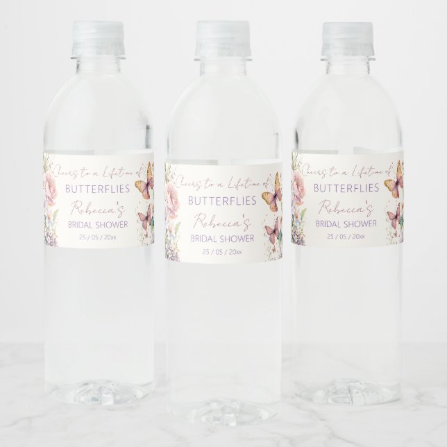 Étiquette Pour Bouteilles D'eau Salutations de la vie des papillons nuptiale douch (Bouteilles)