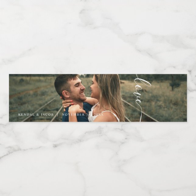 Étiquette Pour Bouteilles D'eau Script Love Photo Mariage (Étiquettes simples)