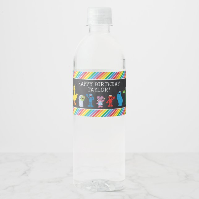 Étiquette Pour Bouteilles D'eau Sesame Street Pals Chalkboard Arc-en-ciel Annivers (Devant)