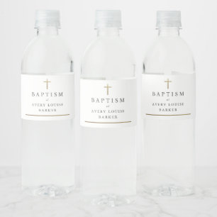 Étiquette Pour Bouteilles D'eau Simple Croix d'Or Photo Baptême