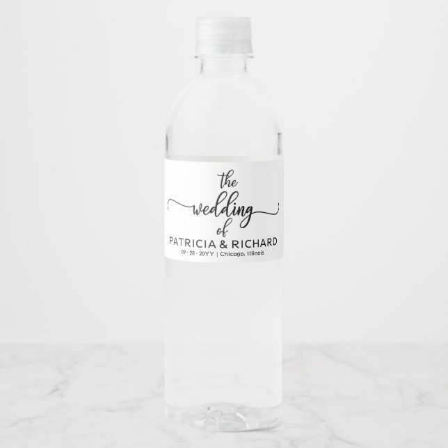 Étiquette Pour Bouteilles D'eau Simple mariage calligraphie élégante (Devant)