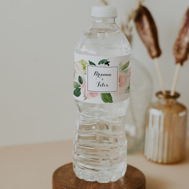Étiquette Pour Bouteilles D'eau Simple Mariage de calligraphie florale verte (Créateur téléchargé)