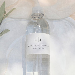 Étiquette Pour Bouteilles D'eau Simple Monogramme de Mariage Noir et Blanc