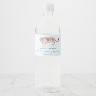 Étiquette Pour Bouteilles D'eau Simple Tiger Birthday Boy Bleu clair