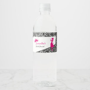 Étiquette Pour Bouteilles D'eau Simple Zebra avec Fête des mariées de détails rose