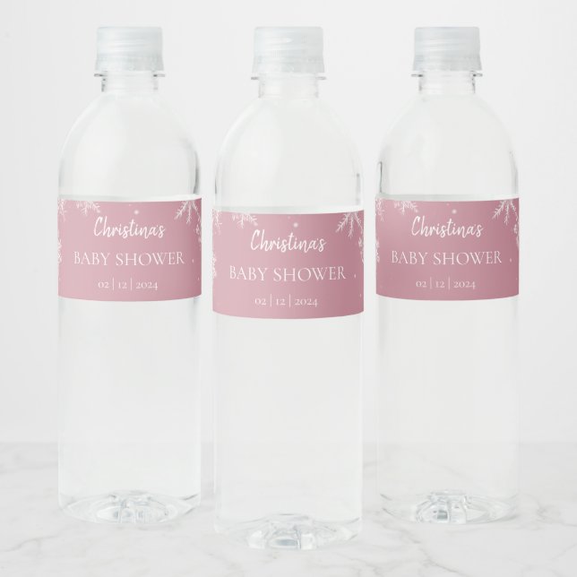 Étiquette Pour Bouteilles D'eau Snowflake Winter Wonderland Baby shower rose (Bouteilles)
