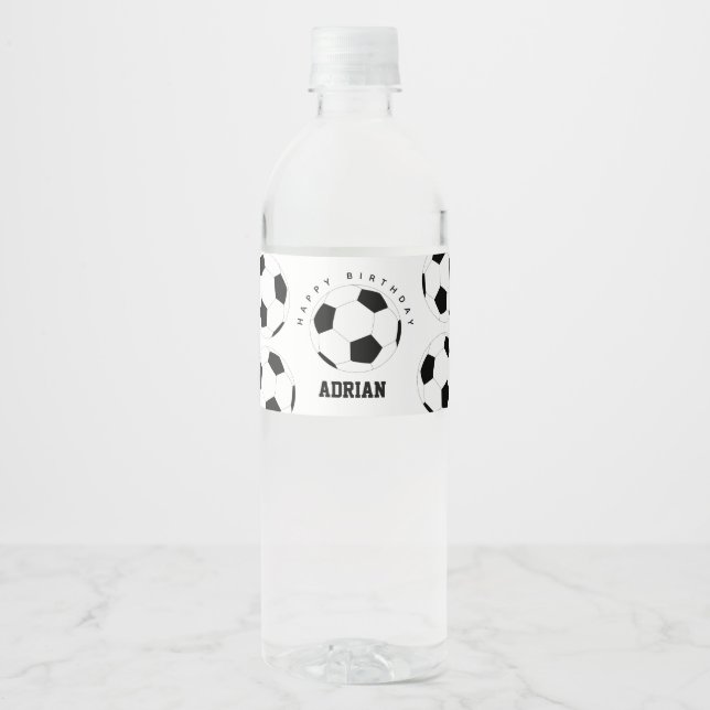 Étiquette Pour Bouteilles D'eau Soccer Ball Football Nom personnalisé Anniversaire (Devant)