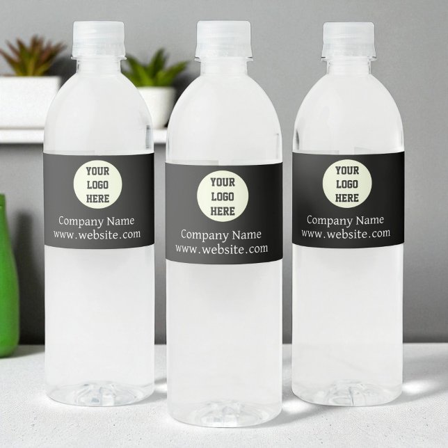 Étiquette Pour Bouteilles D'eau Société de logo personnalisé noir Entreprise d'aff (Créateur téléchargé)