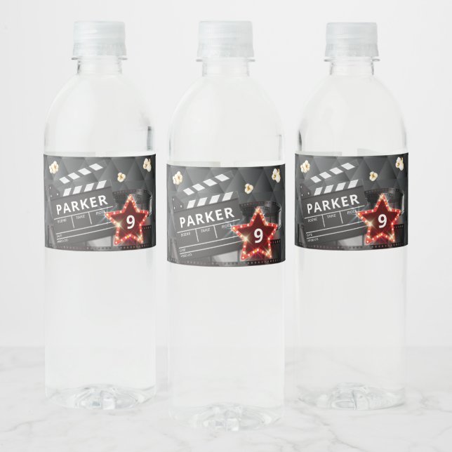 Étiquette Pour Bouteilles D'eau Soirée cinéma Elegant Anniversaire (Bouteilles)