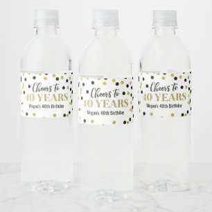 Étiquette Pour Bouteilles D'eau Soirée d'anniversaire de Confetti d'or noir de 40