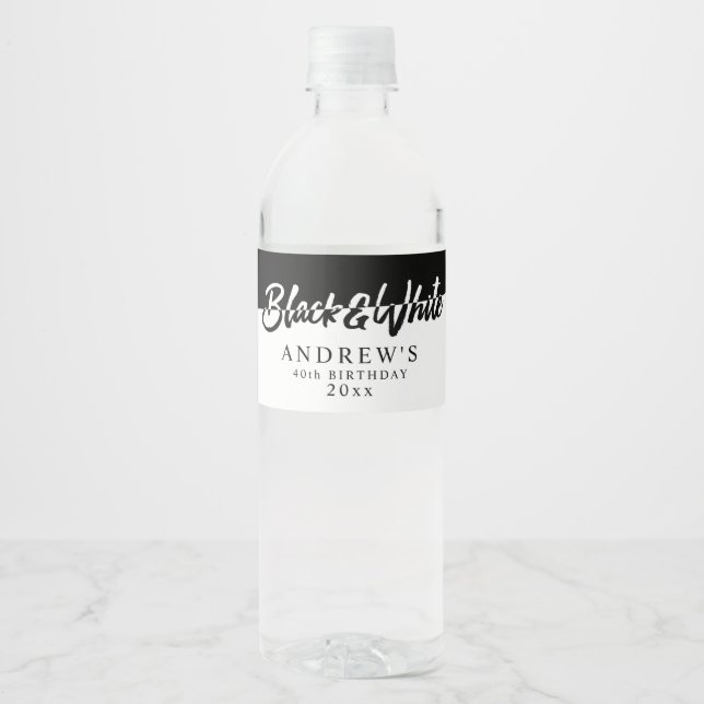 Étiquette Pour Bouteilles D'eau Soirée noire et blanche (Devant)