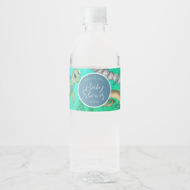 Étiquette Pour Bouteilles D'eau Sous le Baby shower marin (Devant)
